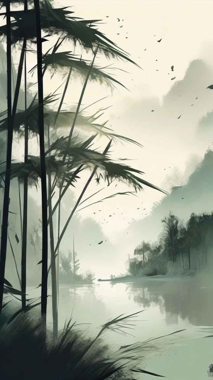 绿竹水墨插画背景图 46