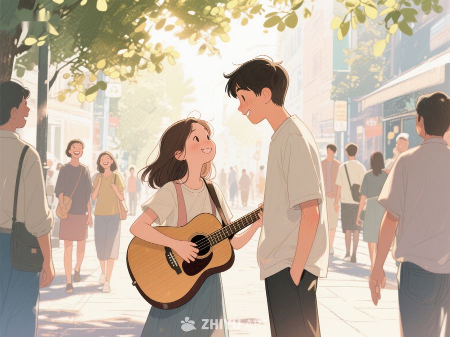 街头吉他弹唱，青春互动瞬间 386
