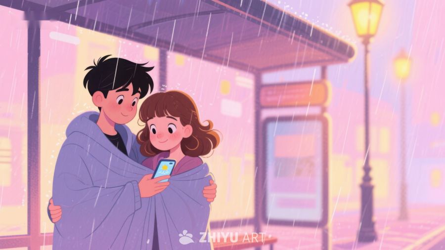 雨夜公交站的温馨时刻 611