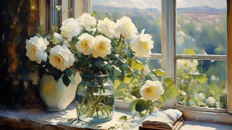 窗台上的白色玫瑰 3