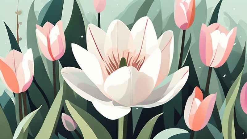 一个白色郁金香花束正在开放插画 64