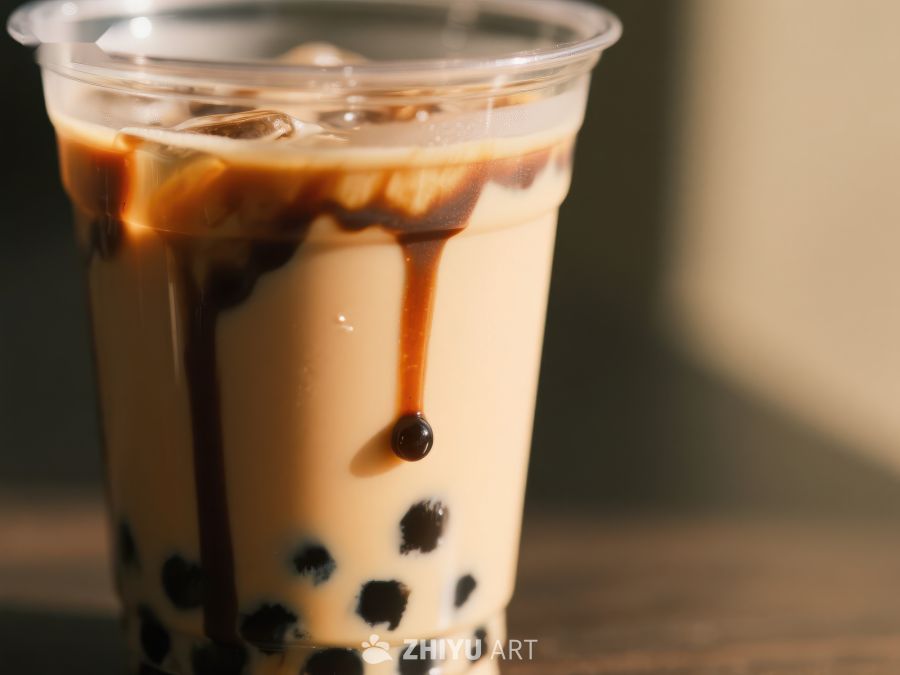 珍珠奶茶特写，冰爽诱人