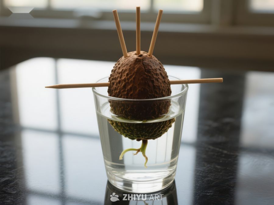 椰子发芽，竹签固定水中 760