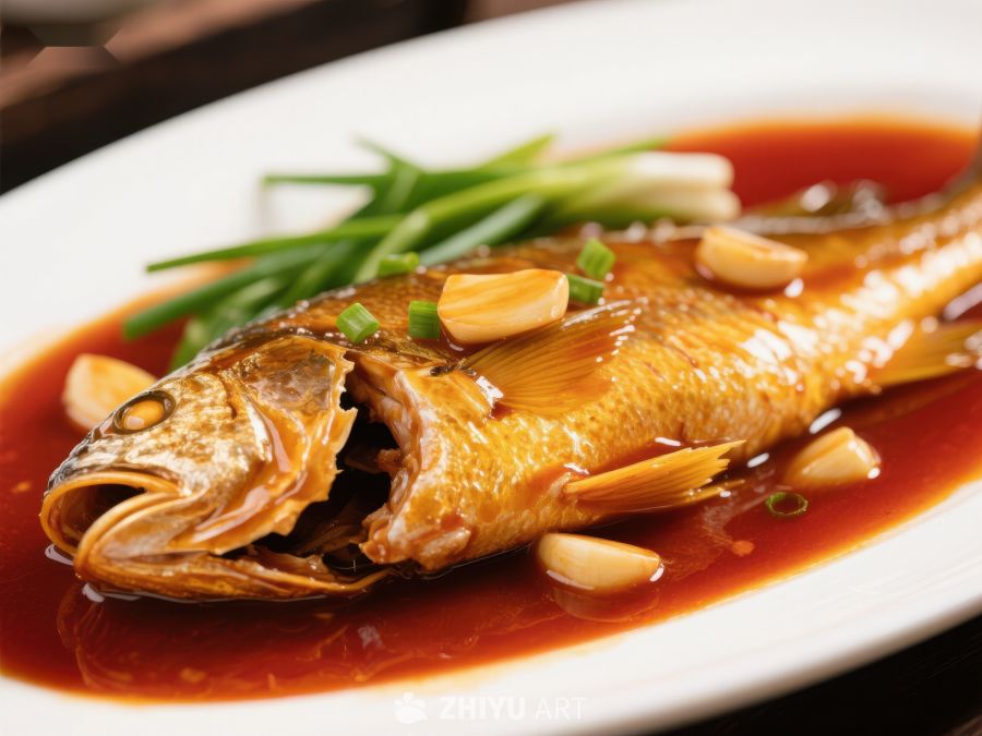 红烧鱼配葱蒜，美味佳肴 203