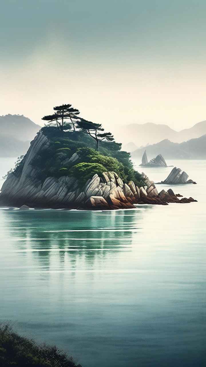 雾气缭绕大海山水画简约风格 25