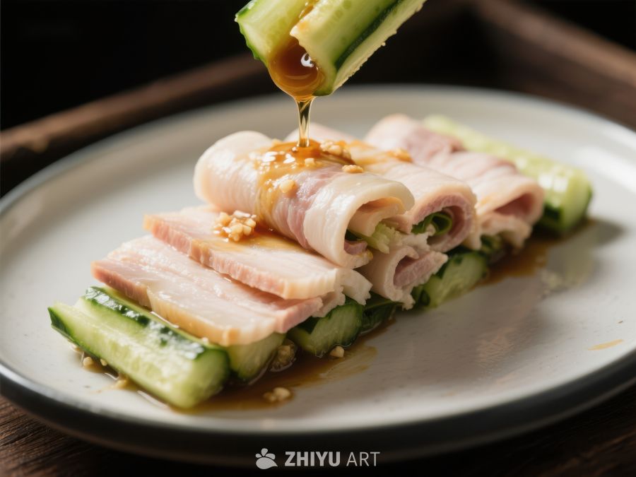 酱汁淋洒的黄瓜肉卷 380