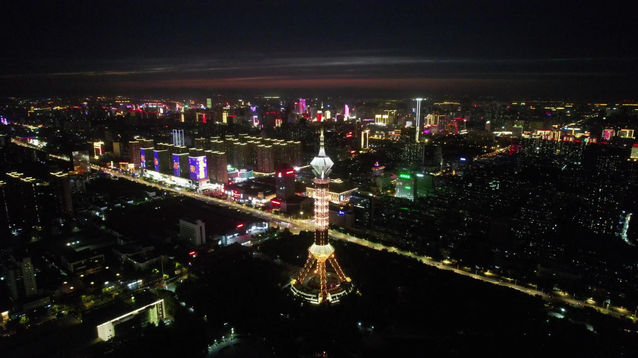 石家庄城市夜景灯光航拍