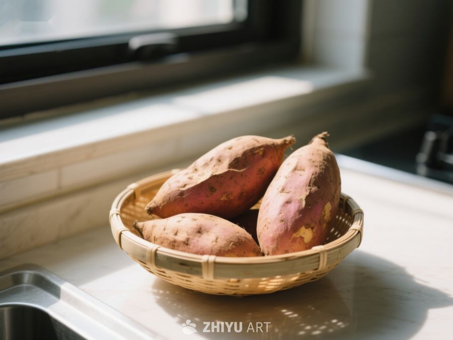 窗边竹篮中的红薯 156