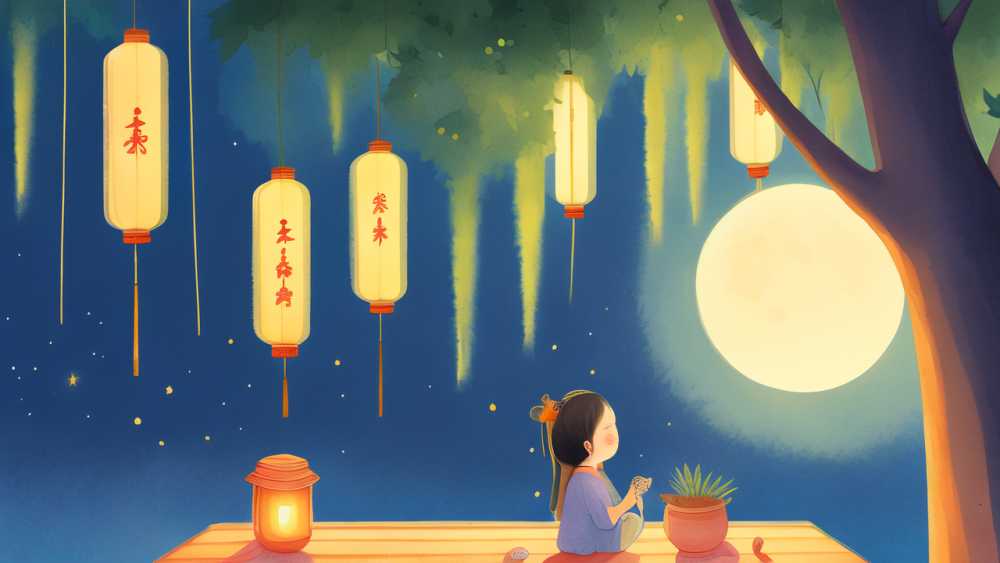 唯美小暑夜晚原创插画海报素材