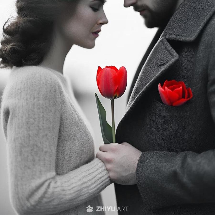 一张黑白照片，照片中一名男子和一名女子手牵着手站立