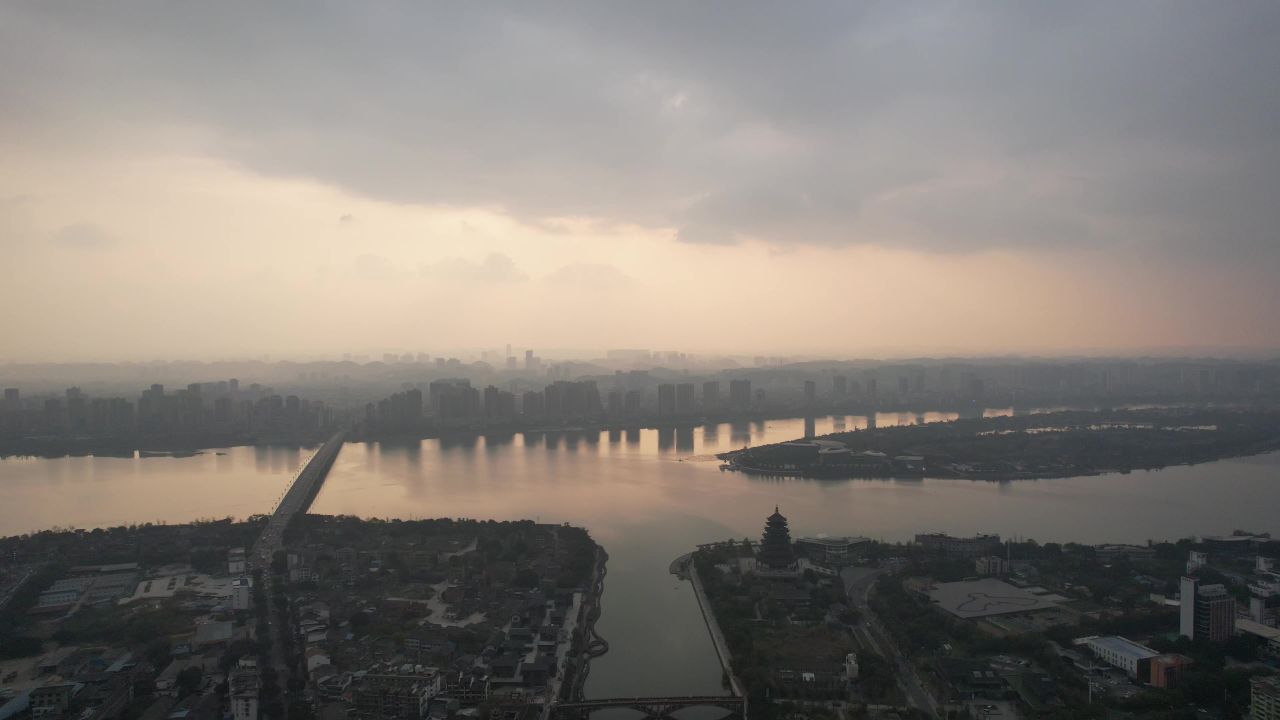 四川遂宁城市晚霞夕阳航拍