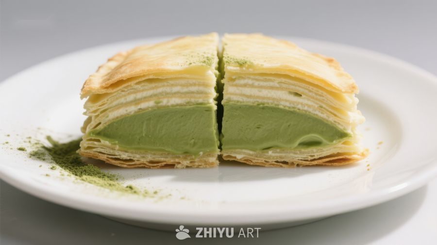 抹茶千层蛋糕切面展示