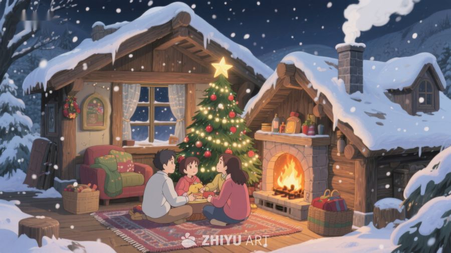 冬夜温馨小屋，家人共度圣诞 80