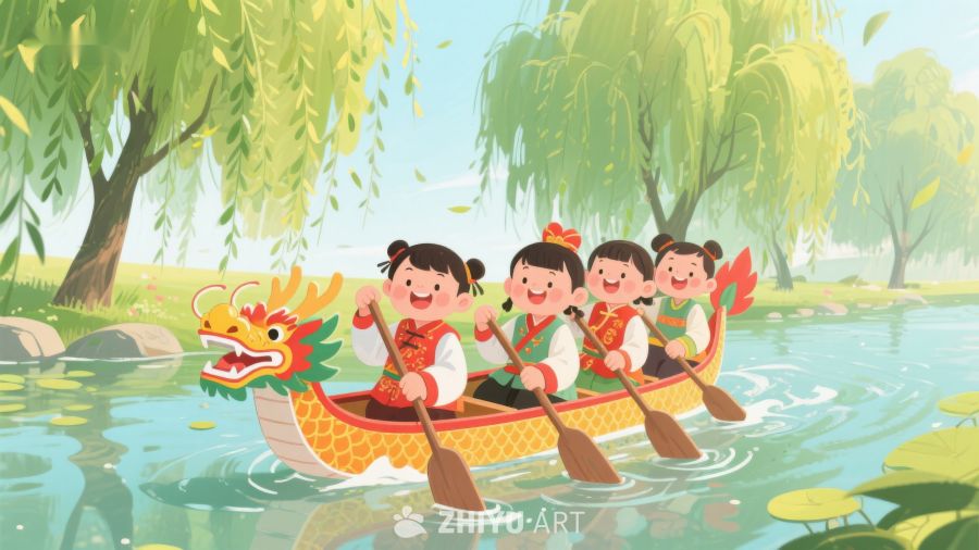 孩子们划龙舟的欢乐场景 159