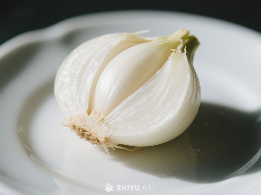 新鲜大蒜头静置于白色盘中 451