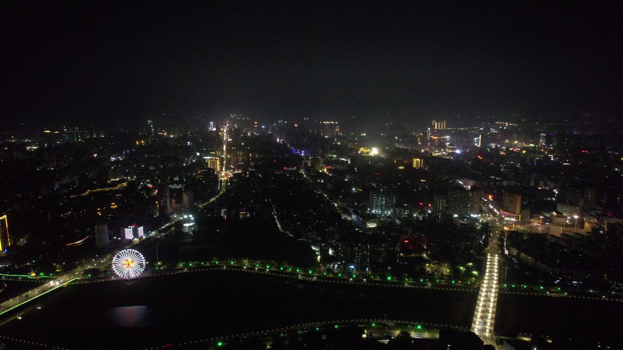 广东茂名城市夜景灯光航拍 