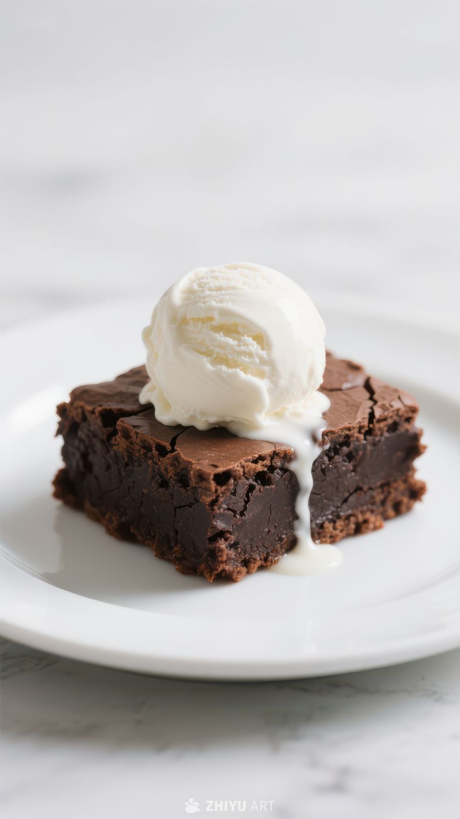 巧克力布朗尼配香草冰淇淋