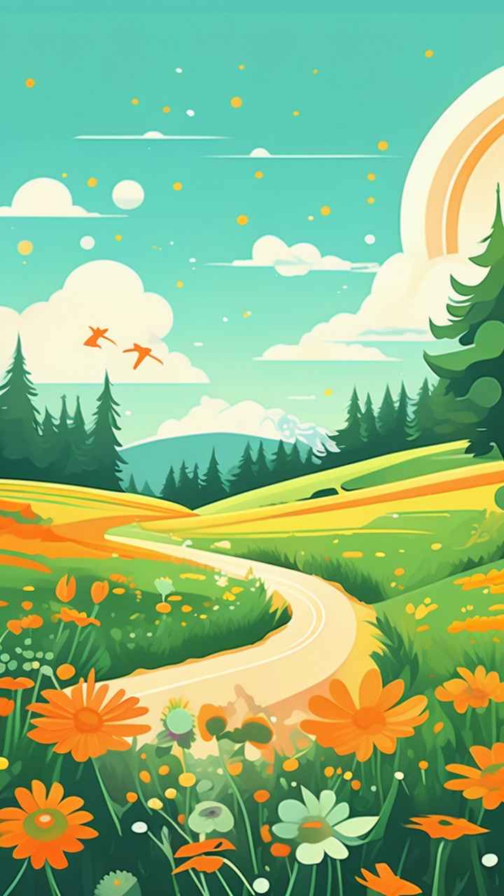 一幅乡村鲜花插画形式柔和圆润背景明亮 6