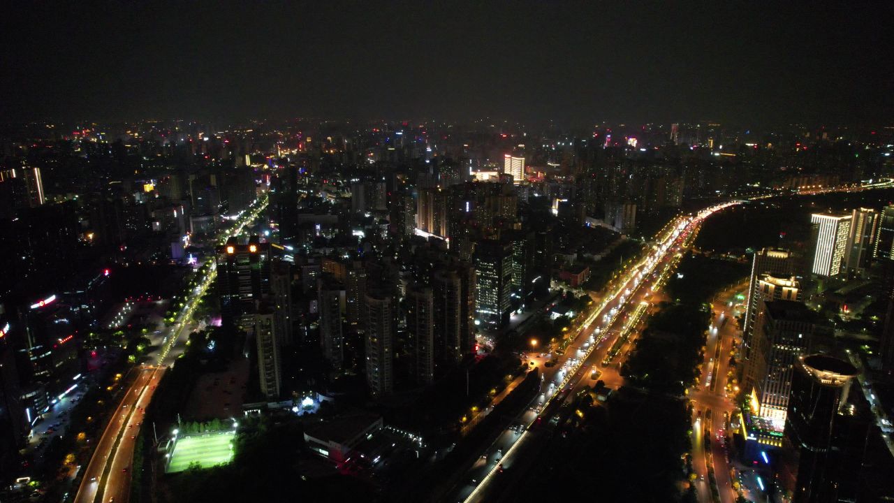 河南郑州城市夜景灯光航拍