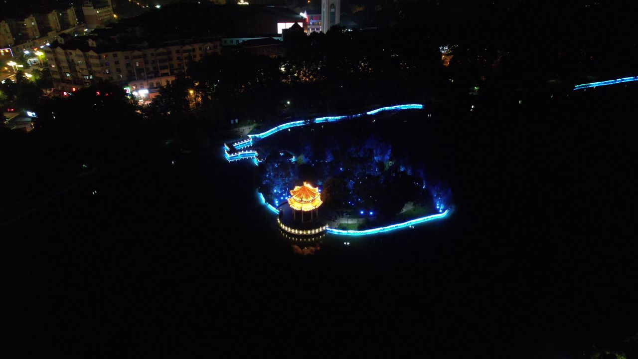 安徽滁州城市夜景灯光航拍 