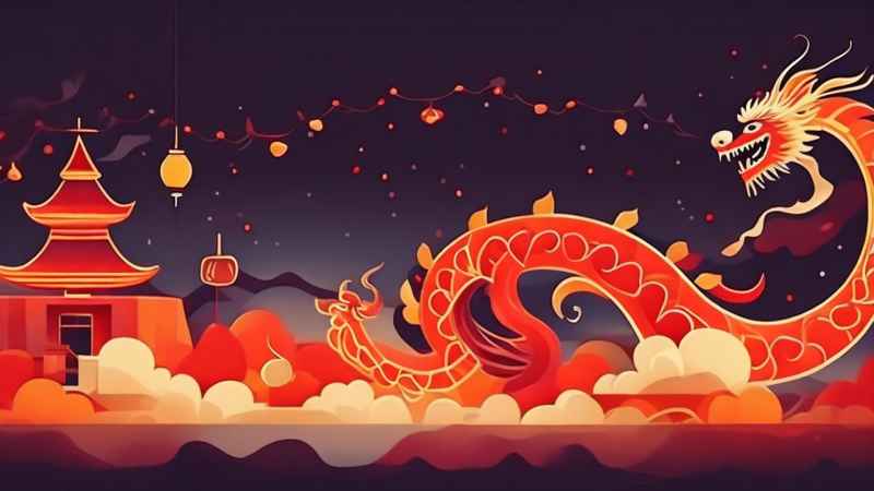 过年春节游龙灯简约插画 62