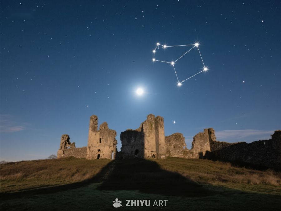 夜空下的古堡遗迹与星座 312