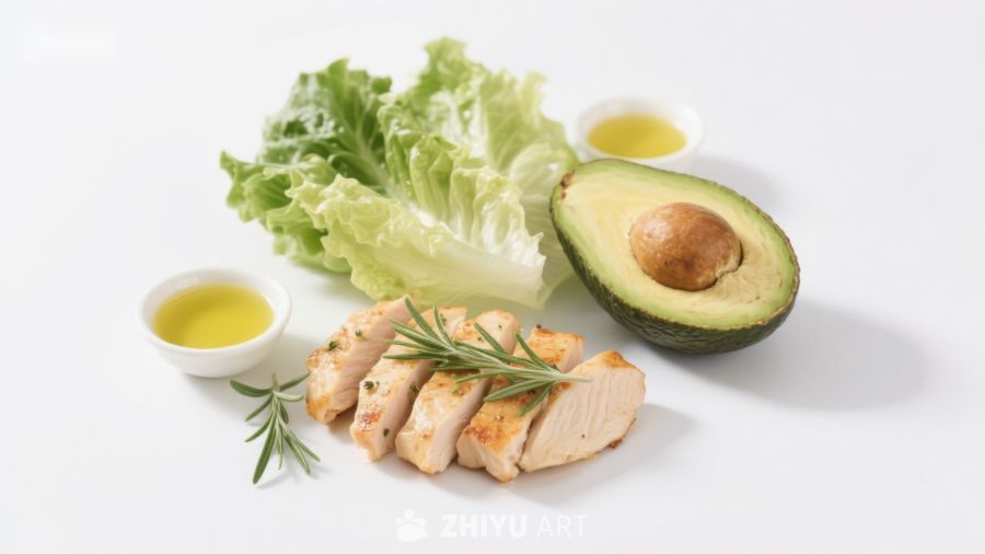 鸡胸肉配牛油果生菜