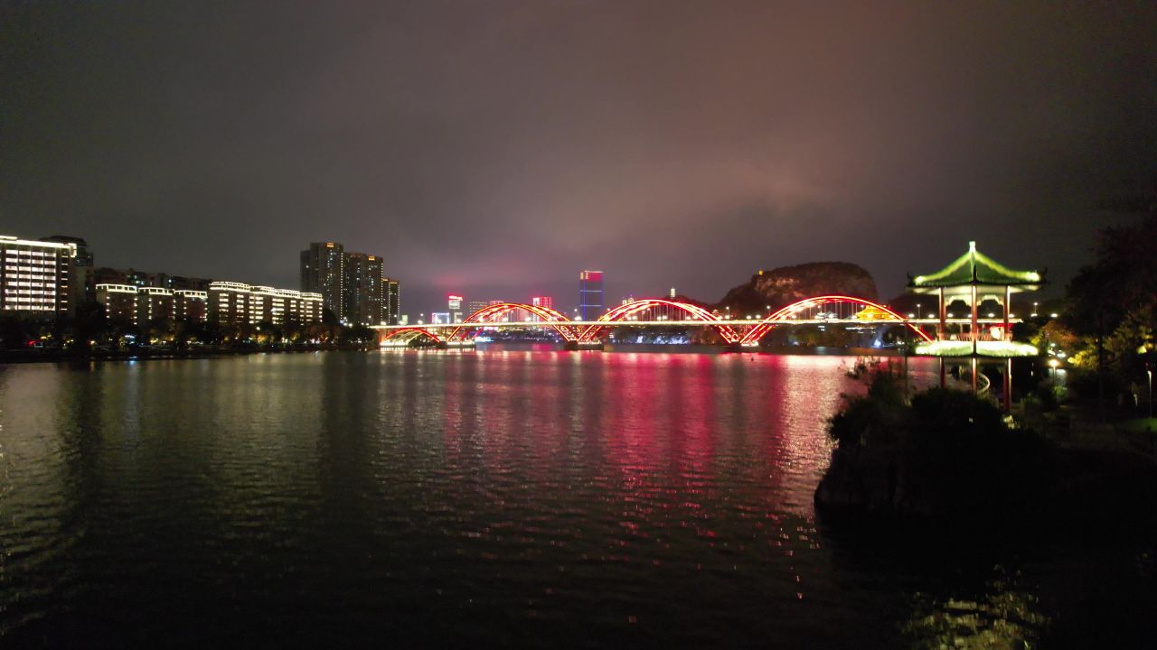 广西柳州柳江夜景文惠桥夜景灯光