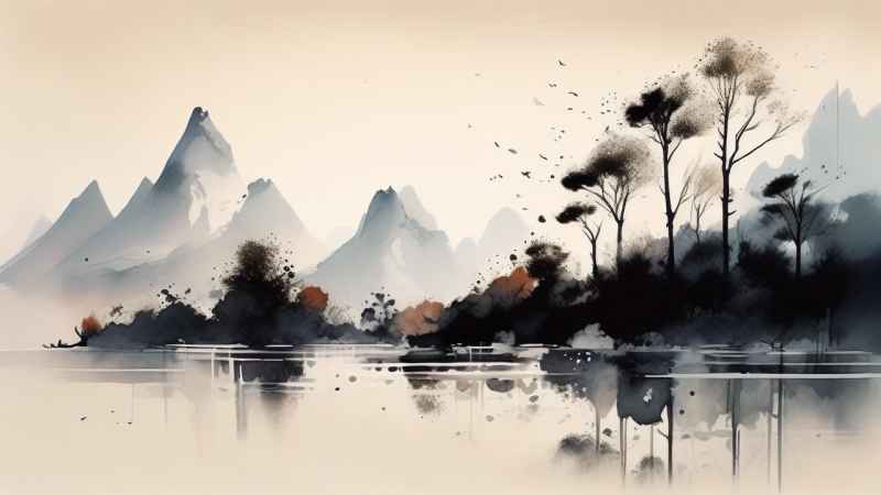 古风山水画唯美背景图 77