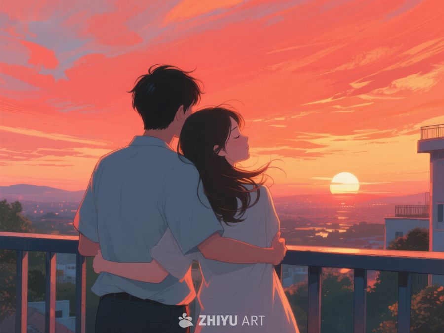 情侣共赏夕阳美景 531