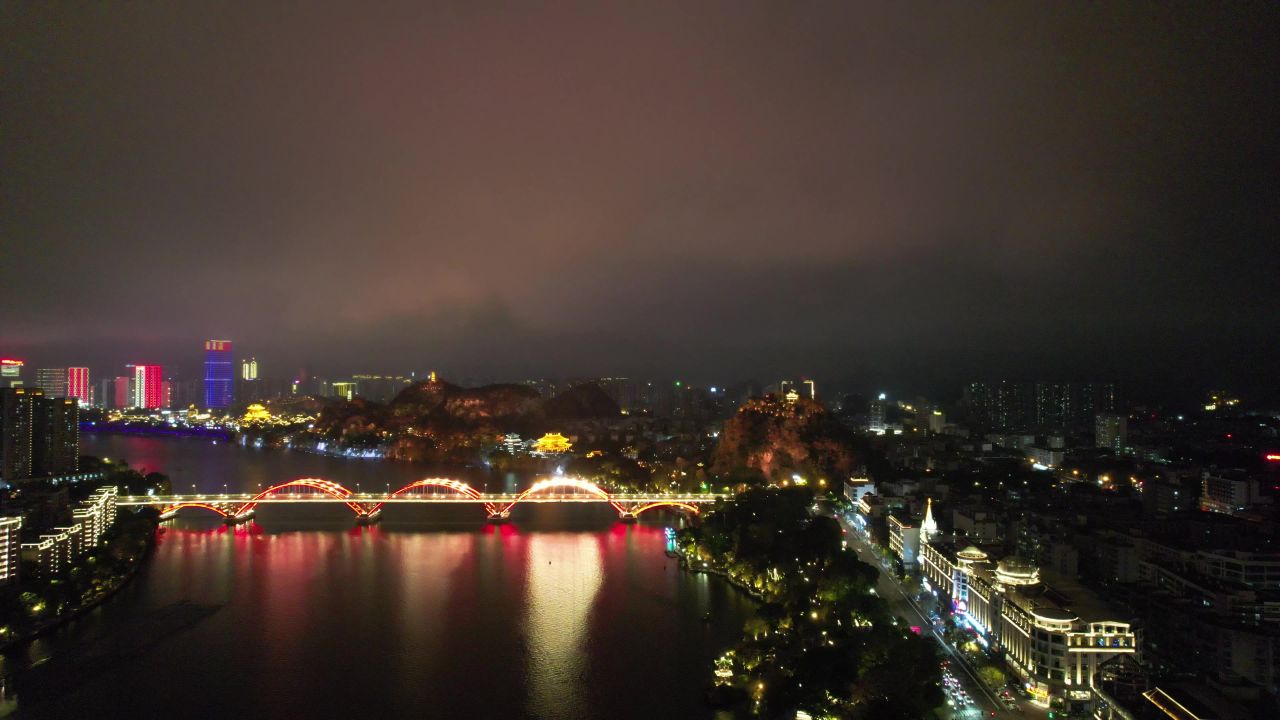 柳州夜景交桥梁航拍 