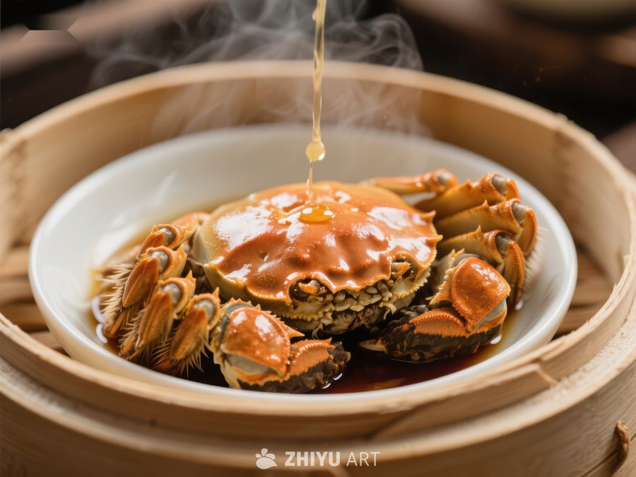 蒸蟹热气腾腾，美味诱人 1383