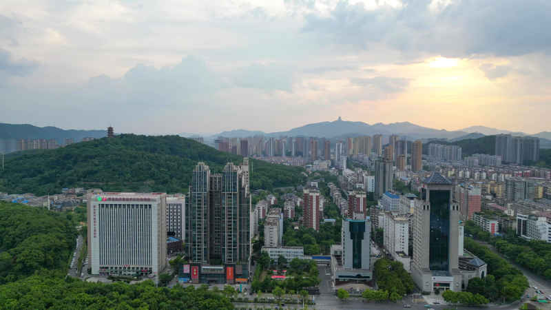 航拍湖北黄石城市CBD高楼