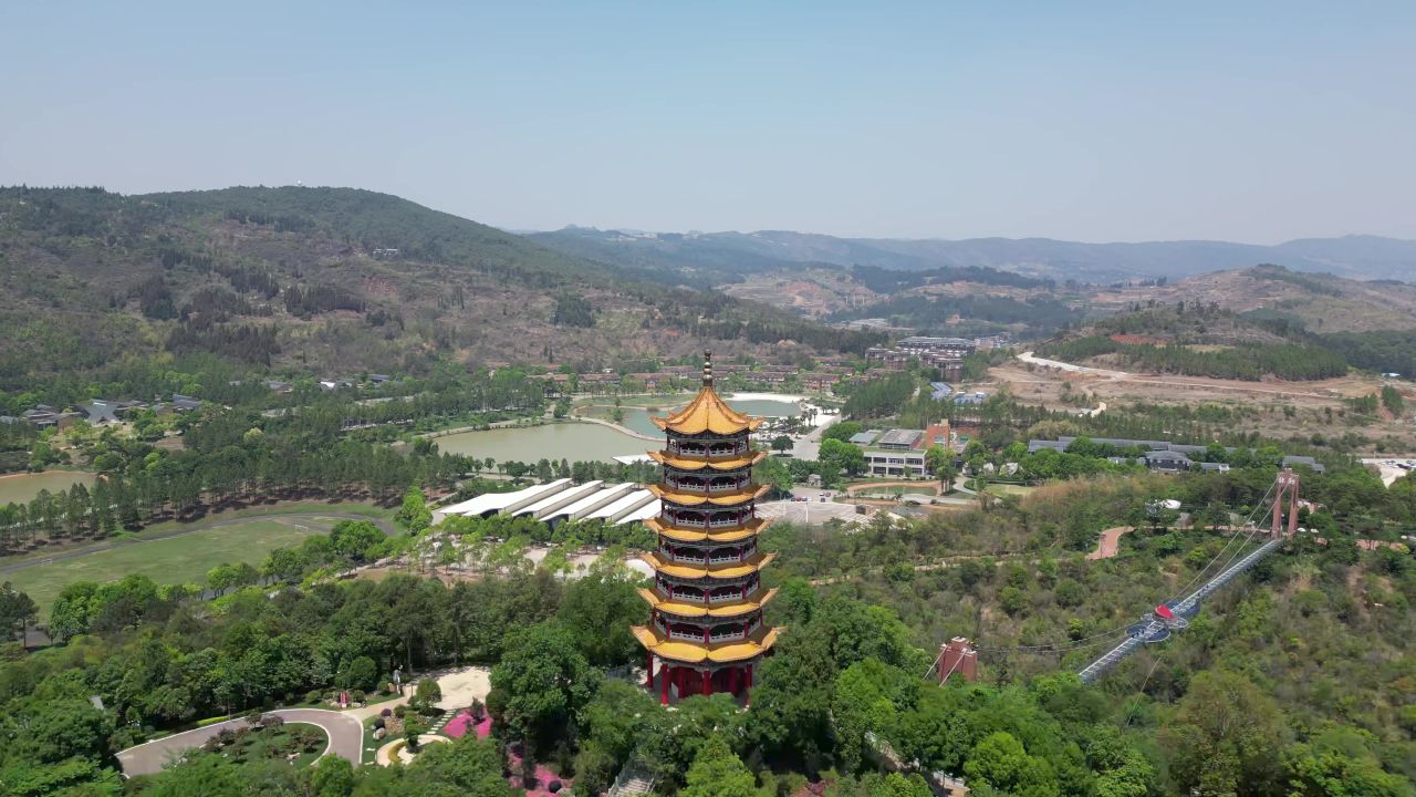 云南弥勒城市风光航拍 