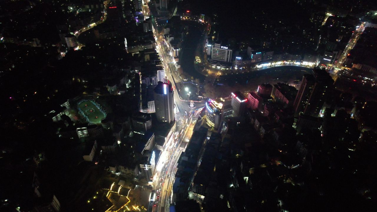  贵州遵义城市夜景灯光交通航拍