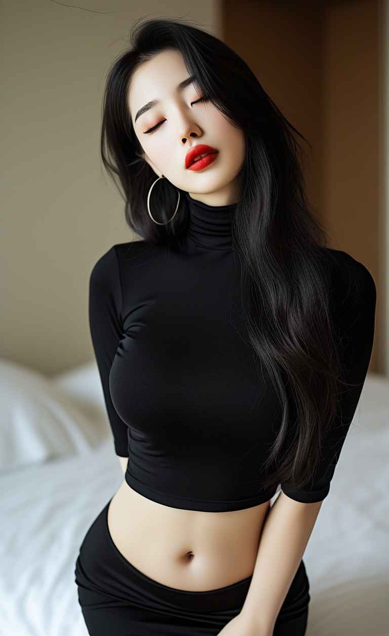黑色衣服紧身穿搭美女长头发，成熟女性 30