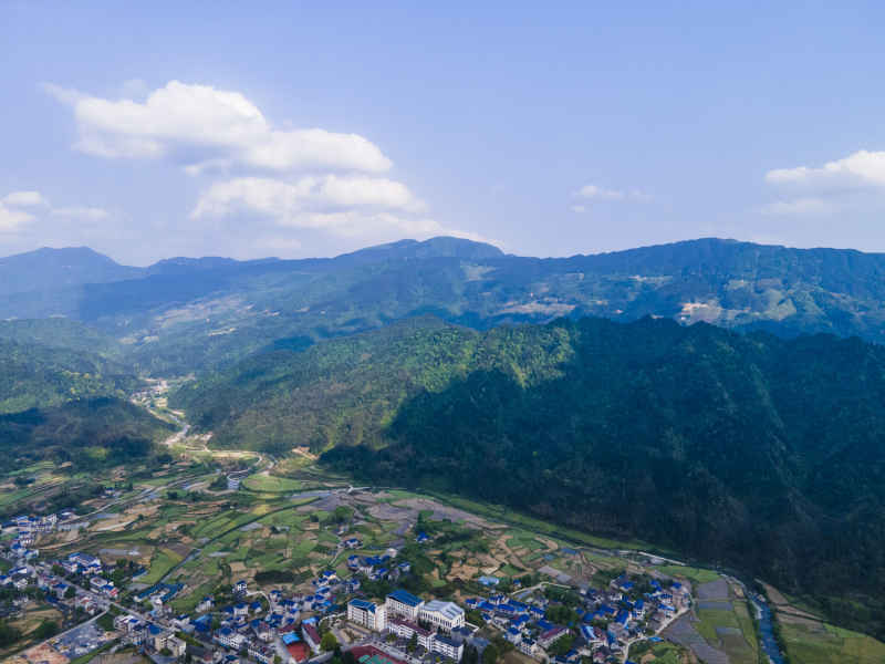 山川丘陵美丽乡村航拍摄影图