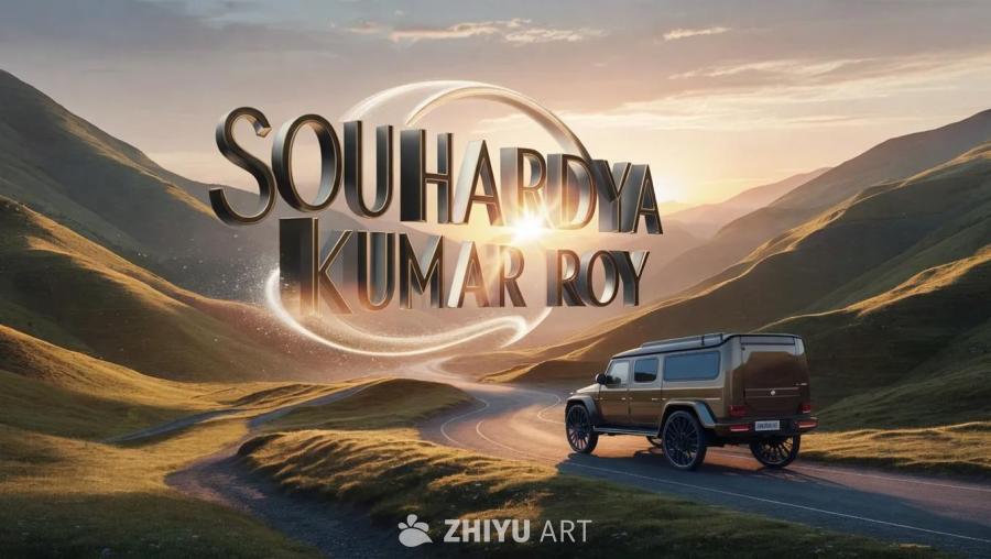 在丘陵背景中，漂浮着一个“SOUHARDYA KU