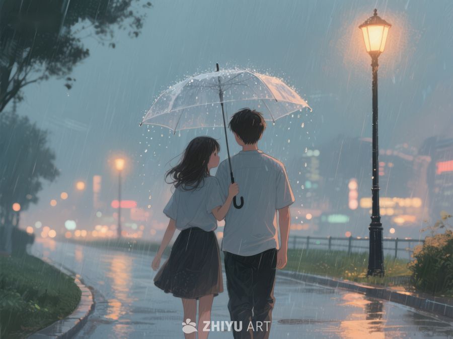 雨夜情侣共撑伞漫步 1133