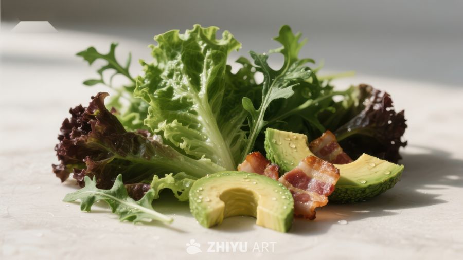 新鲜沙拉配牛油果和培根