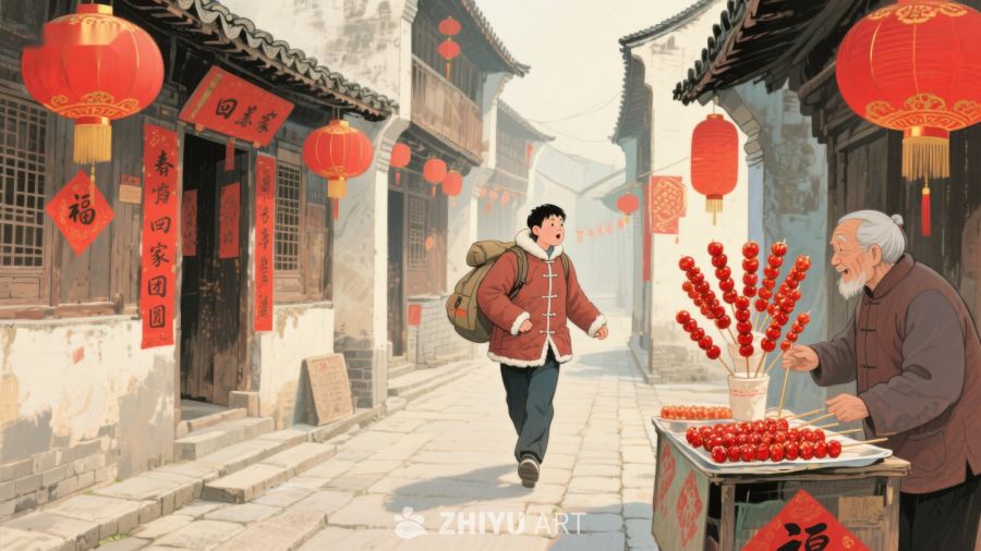 古街新春，行人与糖葫芦摊 241