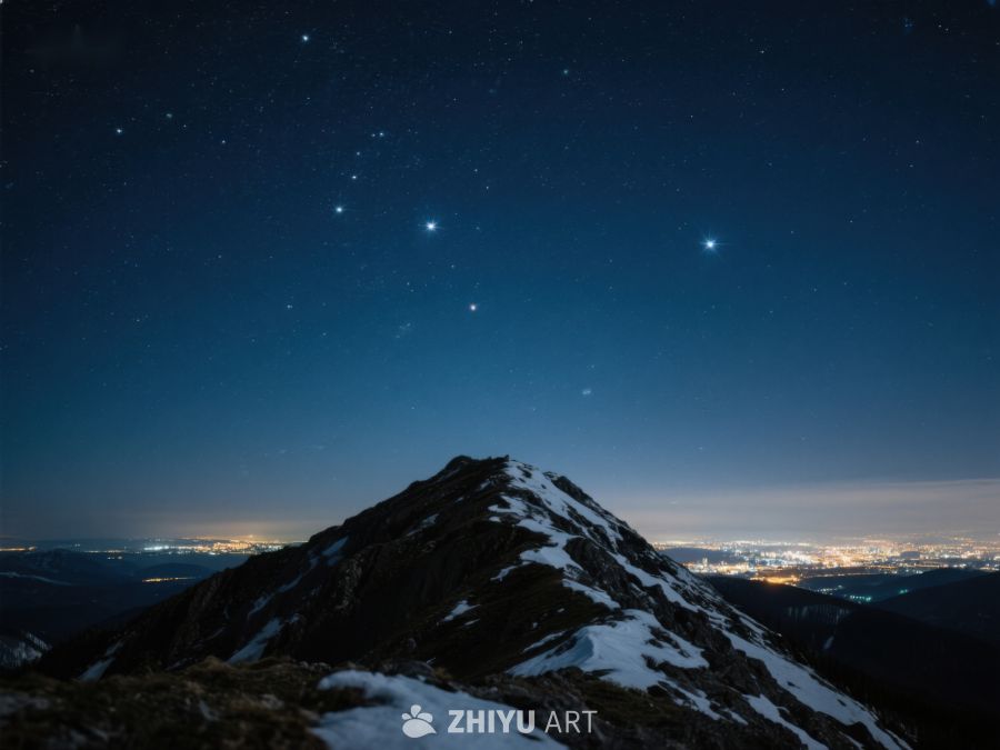 夜空下的山峰与城市灯火 374