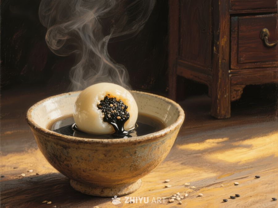热腾汤圆配黑芝麻酱