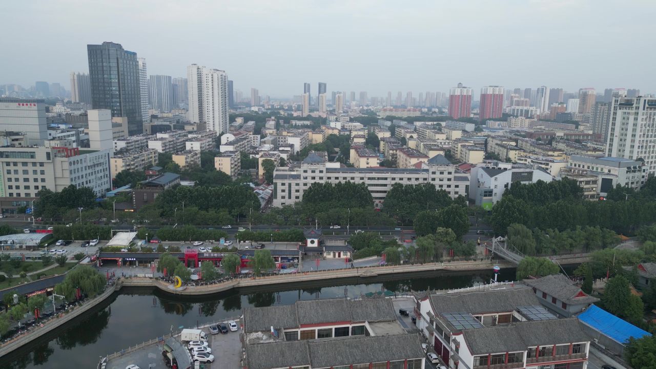 航拍山东济宁运河城商业摩尔
