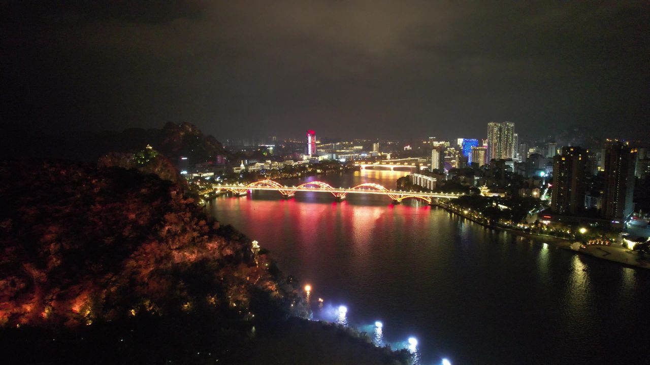 柳州城市夜景灯光航拍