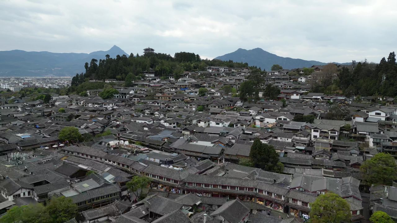 航拍云南丽江古城5A景区  