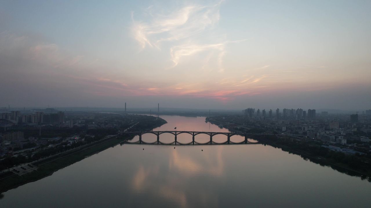 湖南湘潭湘江湘潭大桥日落晚霞