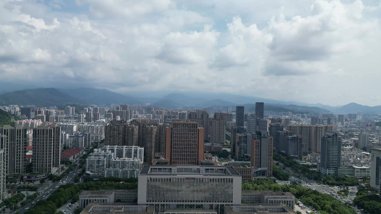 航拍福建龙岩市政府人民广场