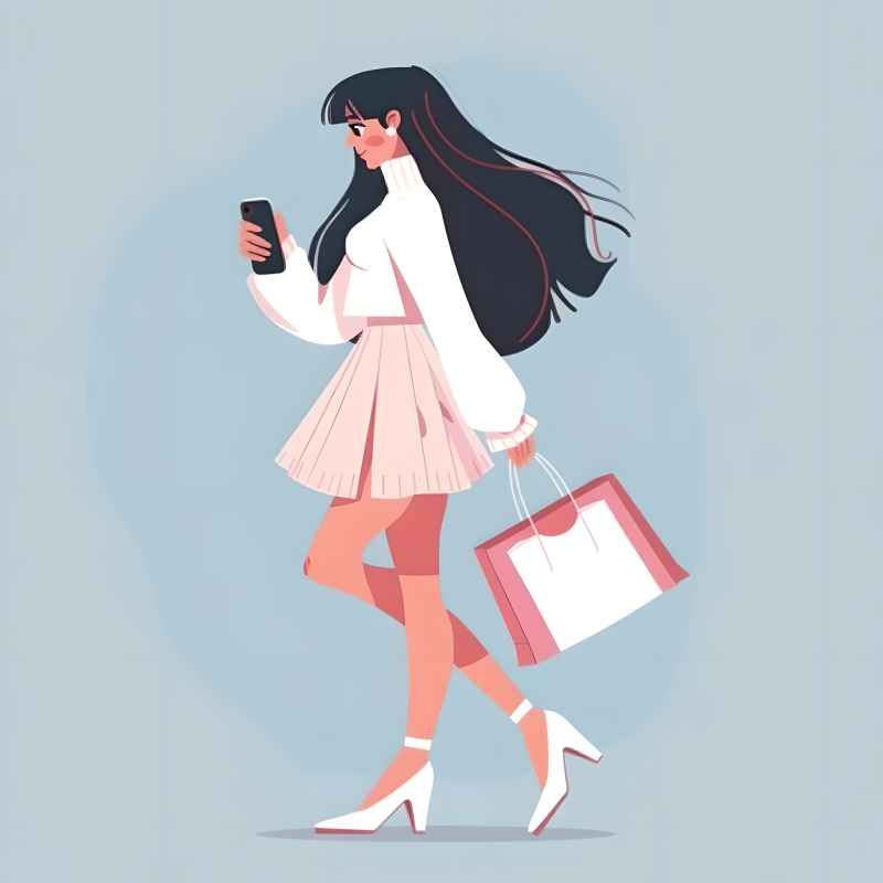 一个女人拿着购物袋，边走边看手机屏幕 8