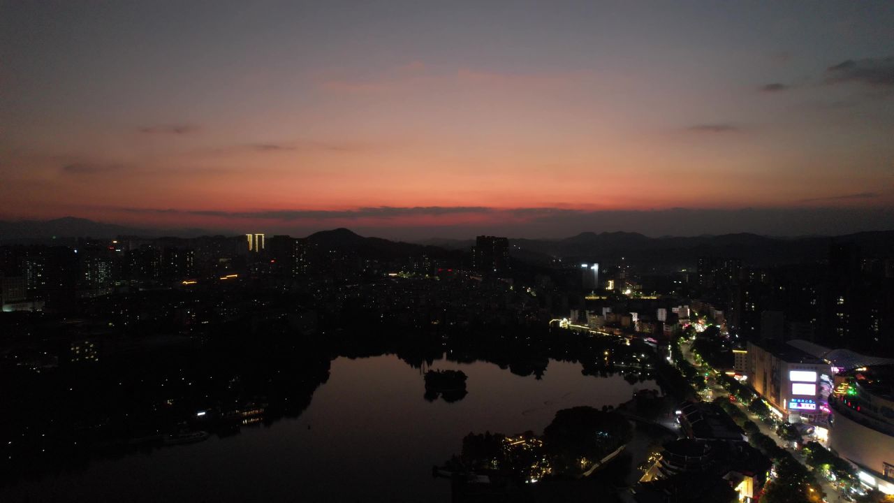 湖南郴州日落晚霞夕阳航拍